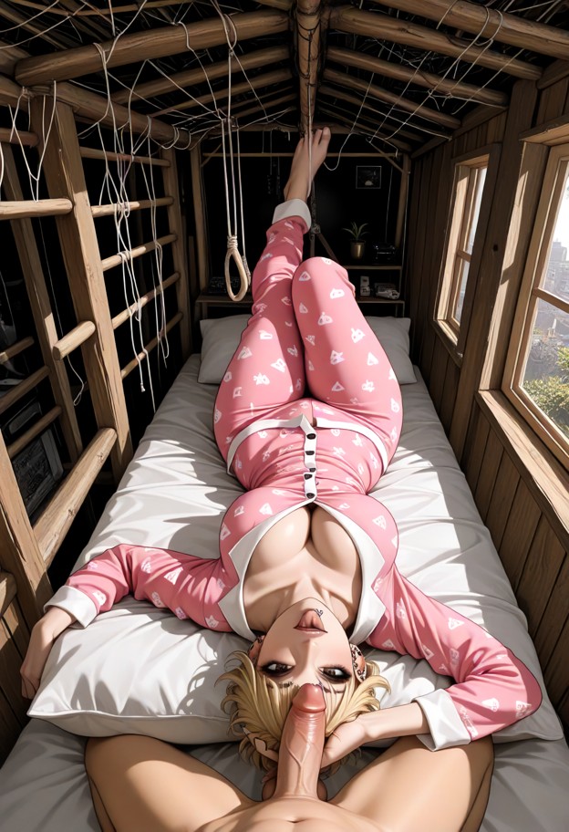 1girl,1guy,penis,upside down,legs folded,penetration,vaginal penetration,lying on back,high-angle shot,viewed from ab…
