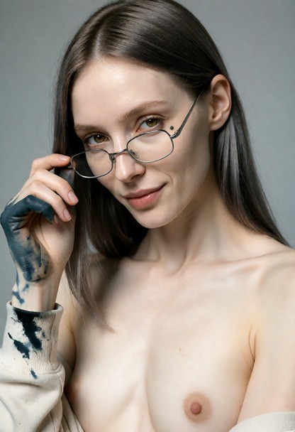 The subject looks flirty, with a subtle smile, direct gaze, and soft expression.