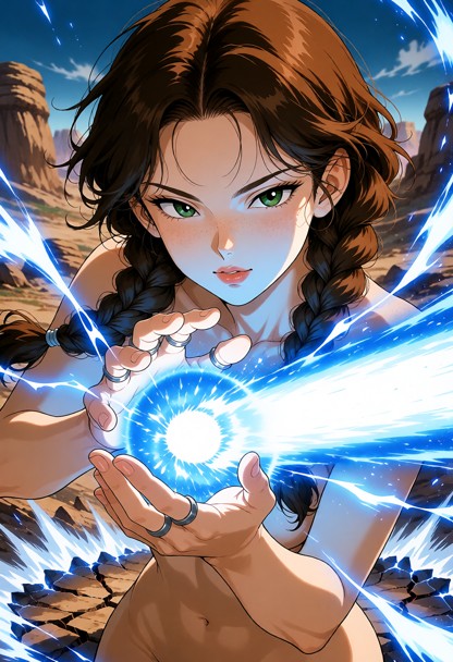 dragon ball z iconic action scene, akira toriyama style. Mara is performing a powerful kamehameha energy blast, hands…