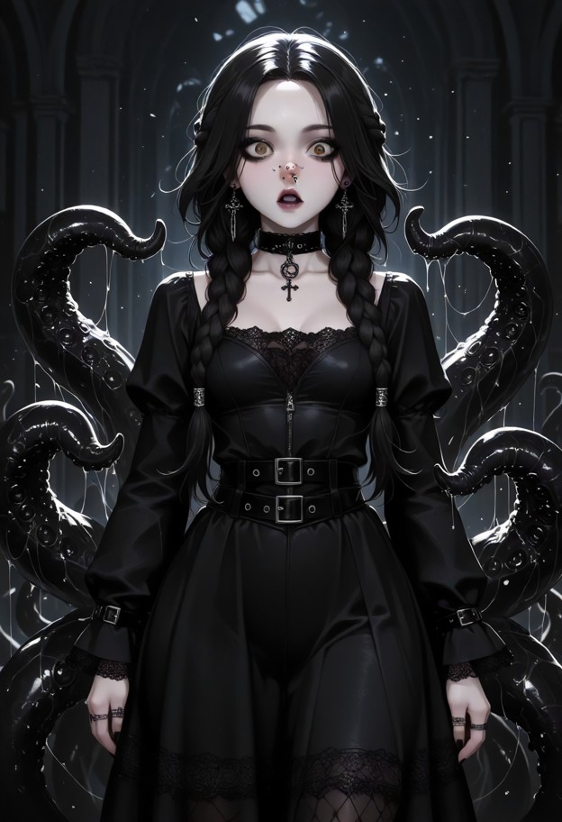 1girl,surprised,open_book,black tentacles coming out of the book,girl looking at tentacles,tentacles_under_clothes,fr…