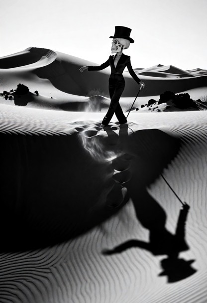 Danse Macabre – Baja California "The Ballroom Partner" A surreal high-contrast monochrome fine art fashion photograph…