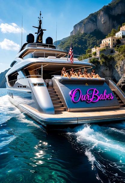 Subject: A colossal, state-of-the-art luxury Mega Yacht cruising through the crystal-clear turquoise waters of the Am…