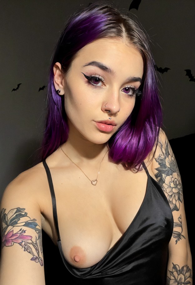 she is is tracing her jawline,black silk slip dress,dark room,dim ambient light,shadows,selfie closeup,facing viewer,…