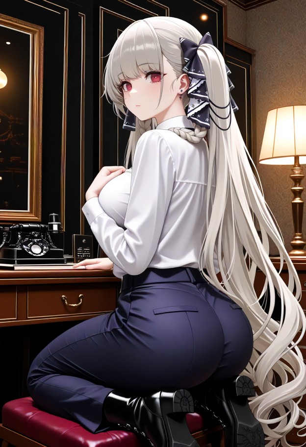 formidable stumbles backward clutching her chest,white cotton military uniform shirt,dark navy blue wool trousers,pol…