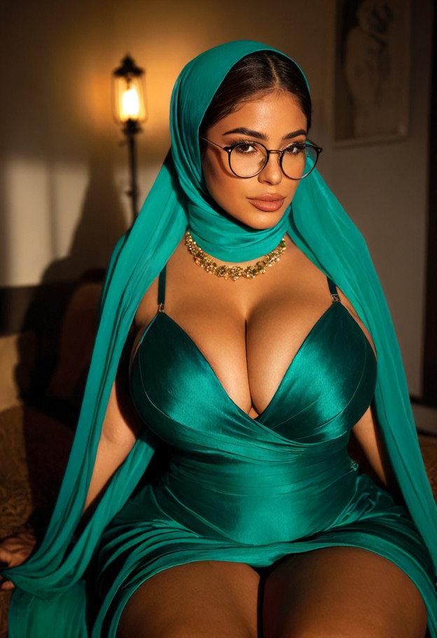 aaliyah is sitting on lap,silk emerald green slip dress,gold necklaces,dimly lit intimate room,soft ambient light,med…