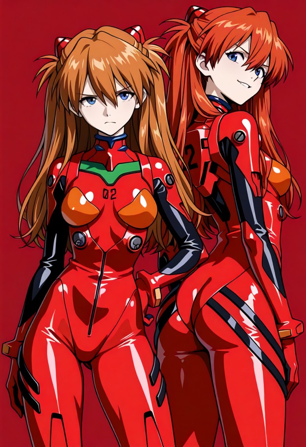 anime style,asuka langley soryu neon genesis evangelion,small slim petite athletic adult female,long red hair a-clips…