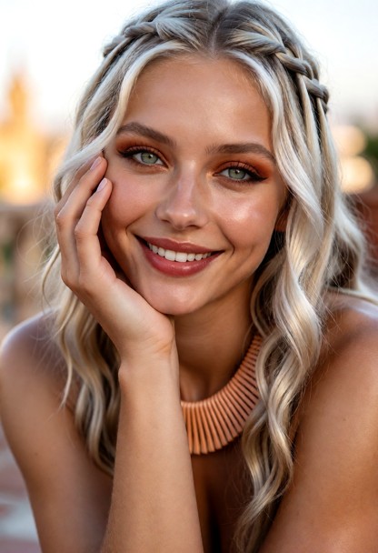 An ultra-photorealistic 8k RAW close-up portrait photograph, framed tightly from the upper chest to her head, capturi…