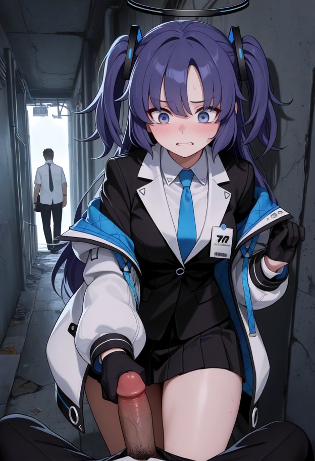 1girl,1guy,in alleyway,femdom,penis,male being raped,the male looks scared,the woman is forcing herself onto the man,…