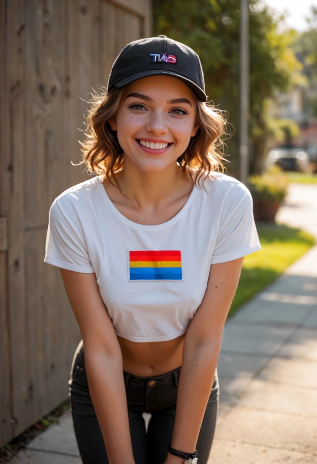 solo,transgender,smiling,leaning forward,casual outfit,pants,unknown location,front view,soft lighting
