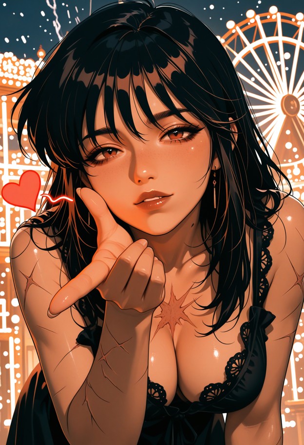 (1990s anime style,hand-drawn cel animation,soft film grain,flat colors:1.3)




1girl,(brown skinned:1.5).long hair,…