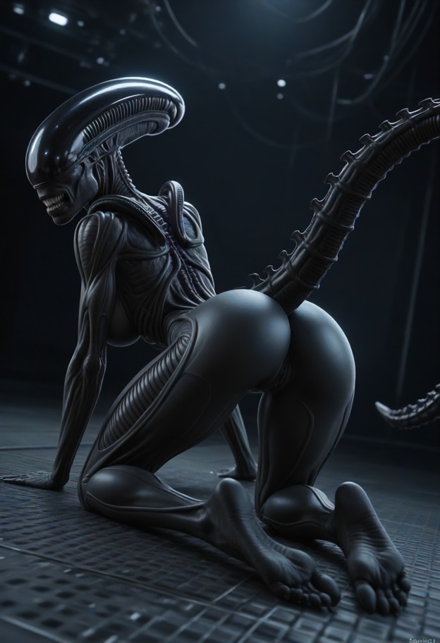 on all fours,ass in air,view from back,view on ass,looking at viewer,naked,ass,hive cell,chitin walls,organic floor,w…