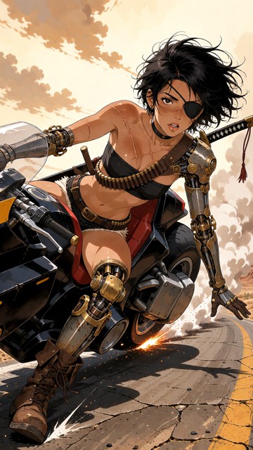 **Image Prompt (ready):** Cinematic low-angle side shot in the iconic Akira slide pose: Raze leans far back on her bl…