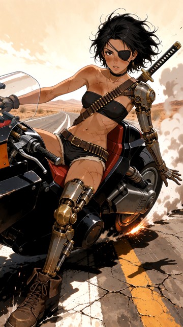 **Image Prompt (ready):** Cinematic low-angle side shot in the iconic Akira slide pose: Raze leans far back on her bl…