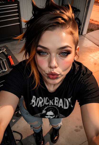 Woman leans into a first-person close-up, looks directly at the viewer, and purses her lips just before a kiss., Woma…