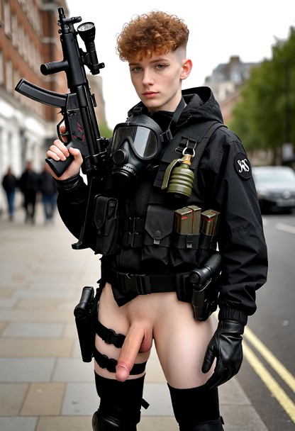 Milton is 22-year old extremely slim and cute femboy SAS special forces operator. He wear black leather combat boots,…