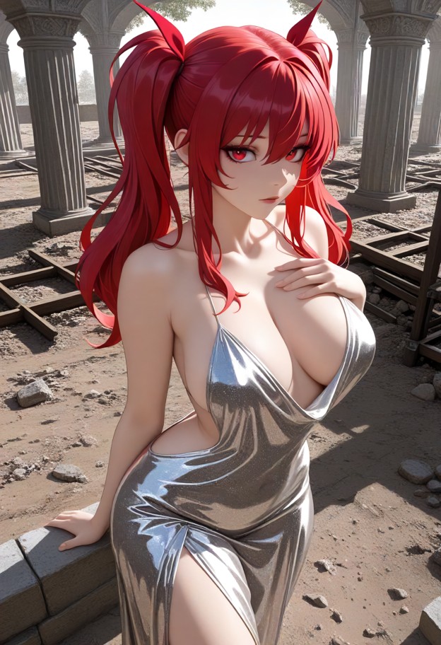 she is,standing close to guy,pressing hand against chest,touching lower lip with thumb,looking into eyes,elaborate si…