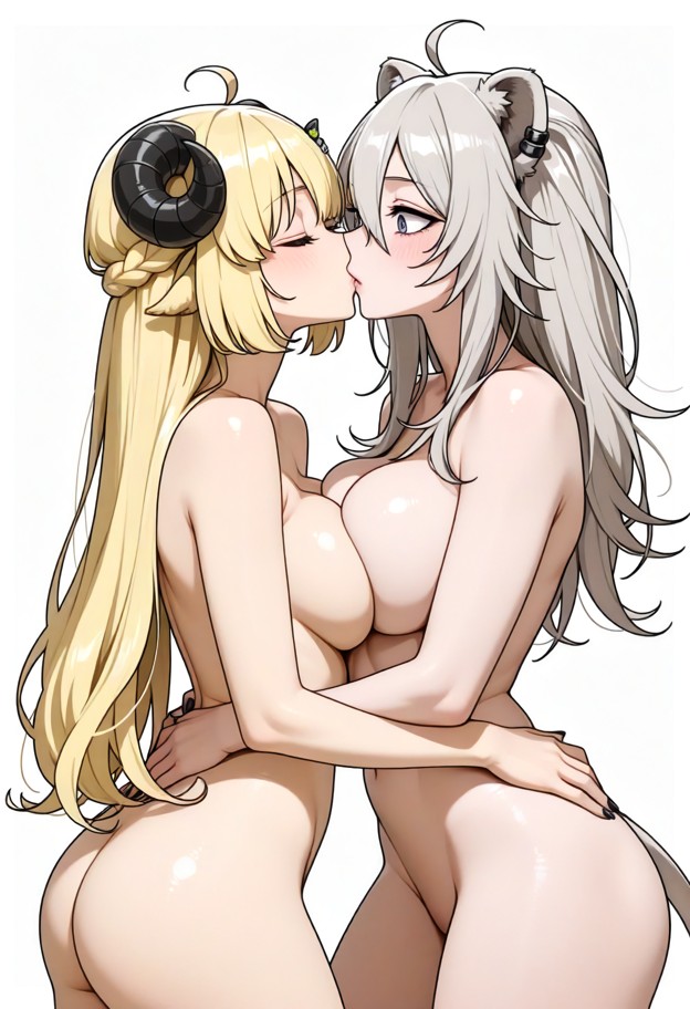 multiple_girls,2girls,kiss,yuri,closed_eyes,surprised,blush,surprise_kiss.