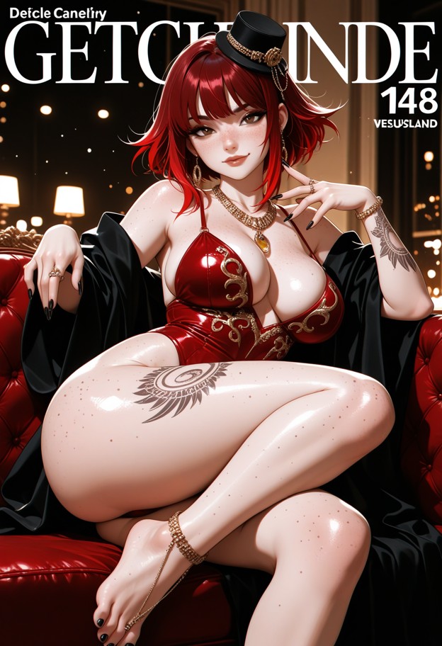 1girl,female model,high-end glamour magazine photoshoot inspired by playboy,reclining elegantly on a plush velvet cou…