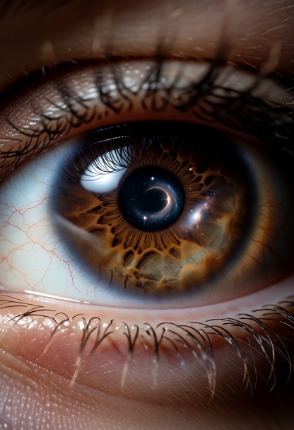 T5 Prompt: The image is an extreme macro shot of a human eye, so close that the iris fills the entire frame, with a t…