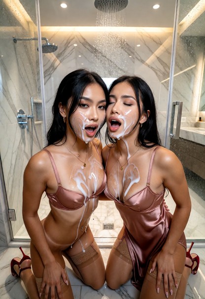 Location: a luxurious bathroom with sleek marble walls and a large glass shower stall, where warm water from the over…