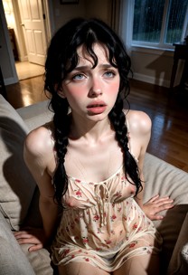 Laila is sinking back into the couch cushions. Her chest heaves with short gasps as her face turns bright red and her…