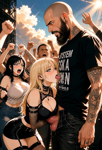 system of a down gig tall bald Bearded guy getting blowjob in the crowd from 10/10 hot (busty:2.5) blonde goth whilst…