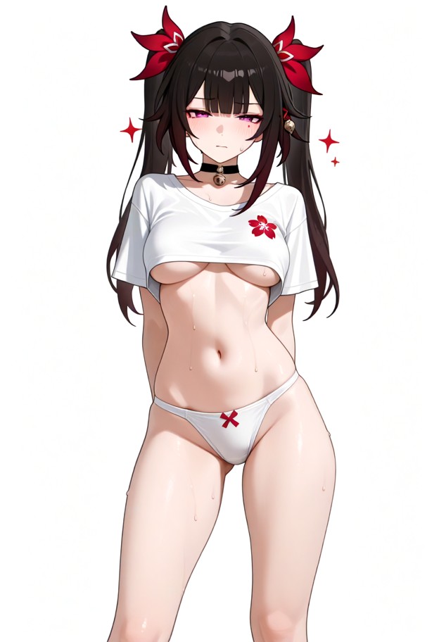 sparkle_(honkai:_star_rail),slim,tall, looking_at_viewer, squinting, neutral face, standing legs apart, sweat, arms_b…