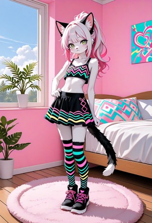 Naughty Tie-Dye Cat Girl Masturbating — AI Porn Video