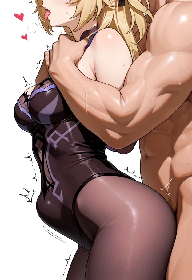 fischl_(genshin_impact), tongue out, pantyhose, leotard, hips focus, hips closeup, white_background, side view, sex_f…